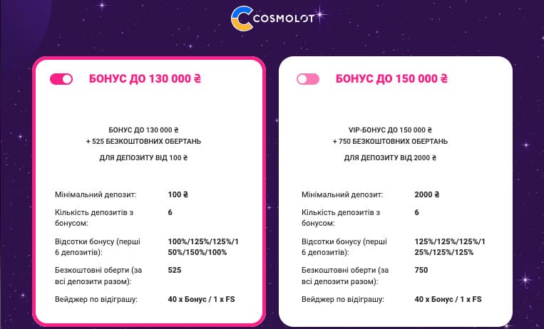 вітальний бонус cosmolot